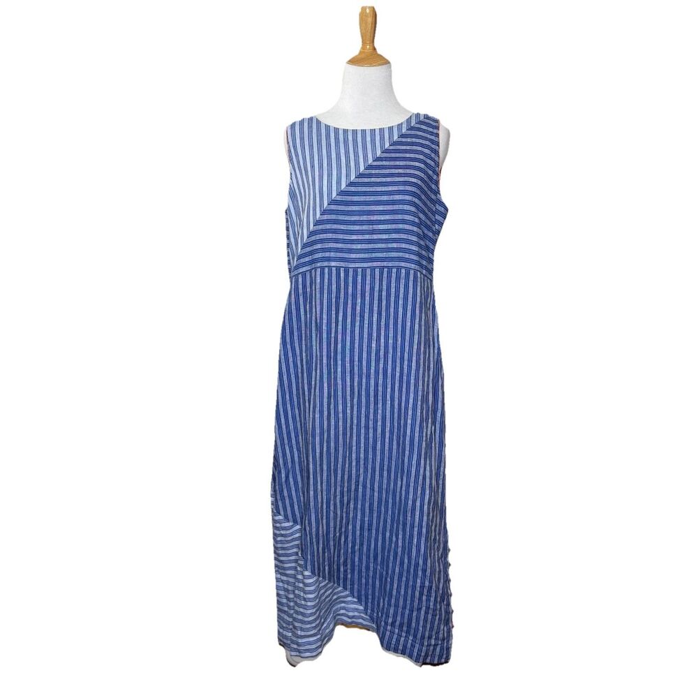 AMAR KOSA Ruchita Singh Blue Striped Mixed Print Midi Dress Size Medium